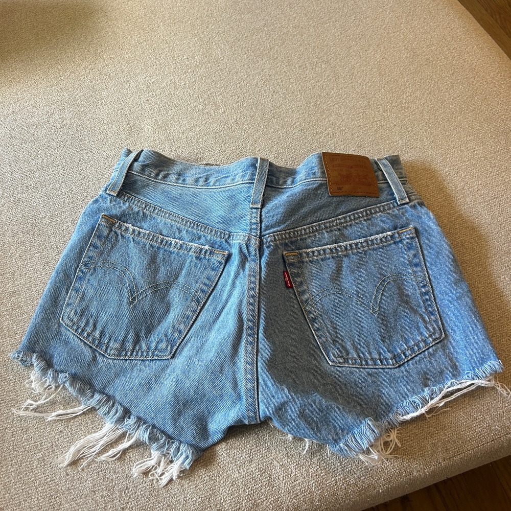 Levi's Women's Light Blue Frayed Jean Shorts